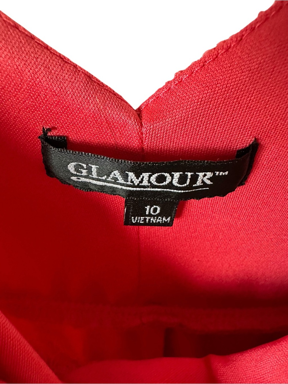 Glamour Coral Red Eyelet Lace Fit & Flare Cocktail Dress Size 10 V-Neck Like New - Picture 6 of 9